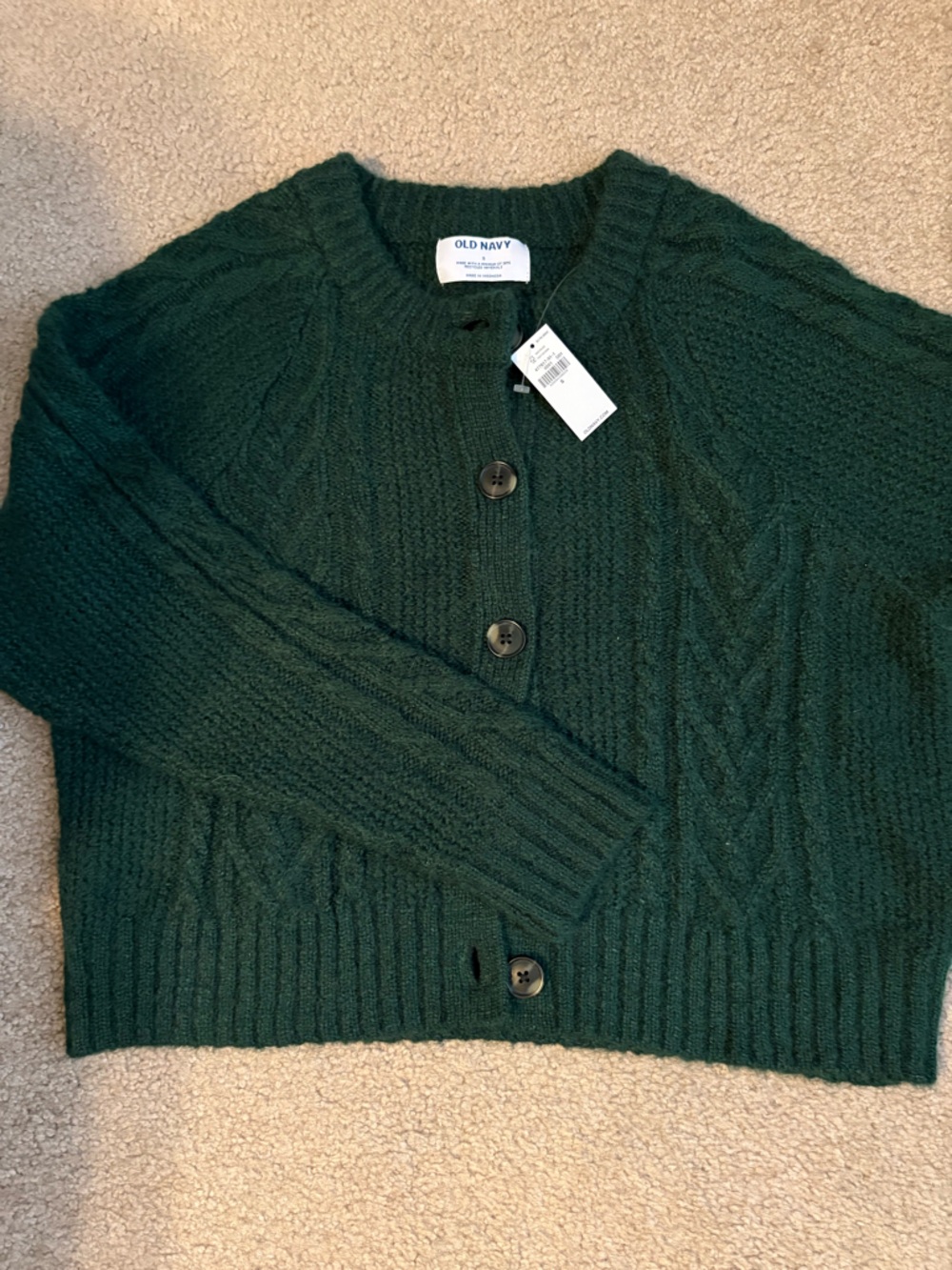 Old Navy Dark Green Cable Knit Button Cardigan